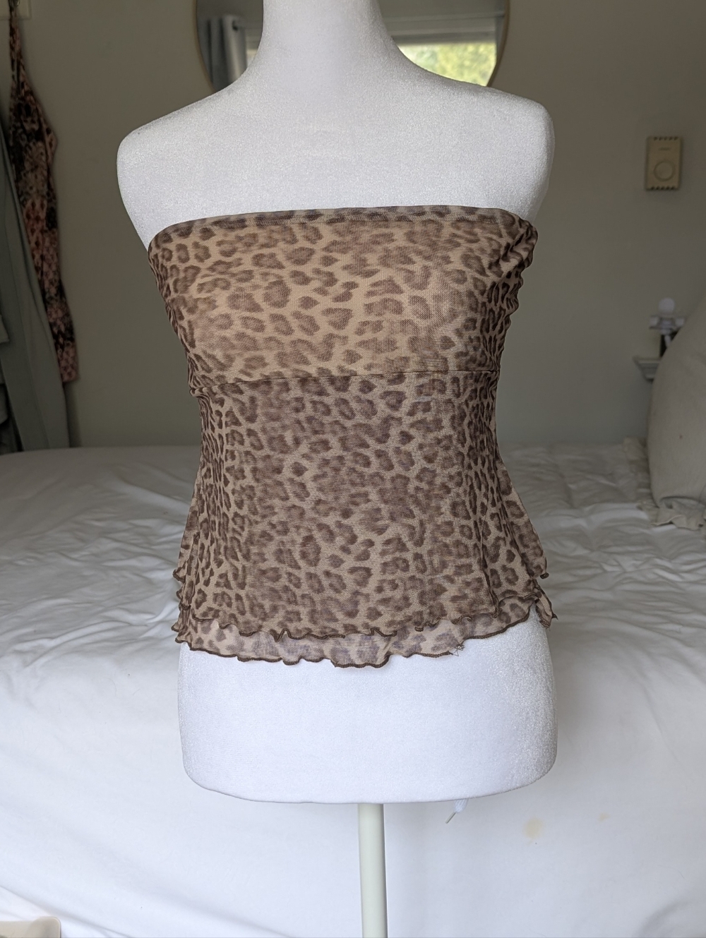 See You Monday Brown Leopard Strapless Tube Top, Double Layer, L